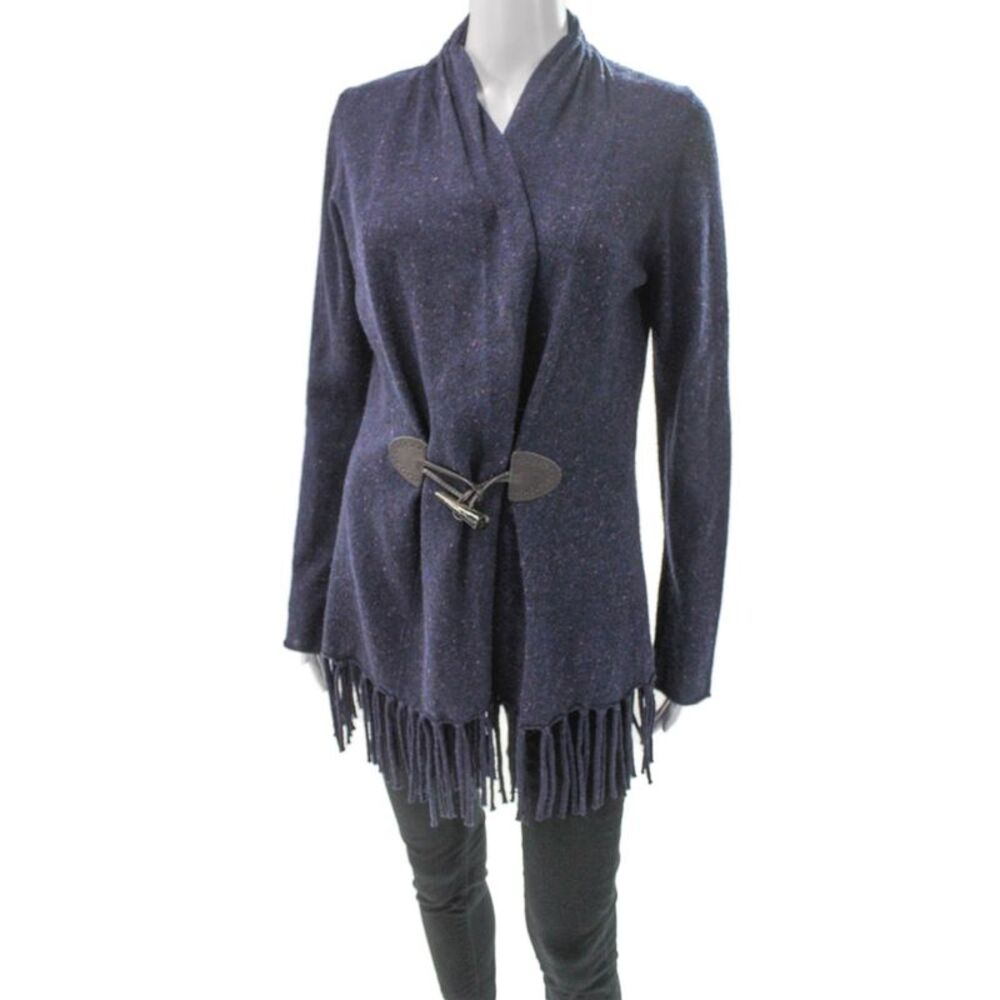 Bibelot Womens Cardigan Purple Merino Wool Collared Long Sleeve Bohemian Size L
